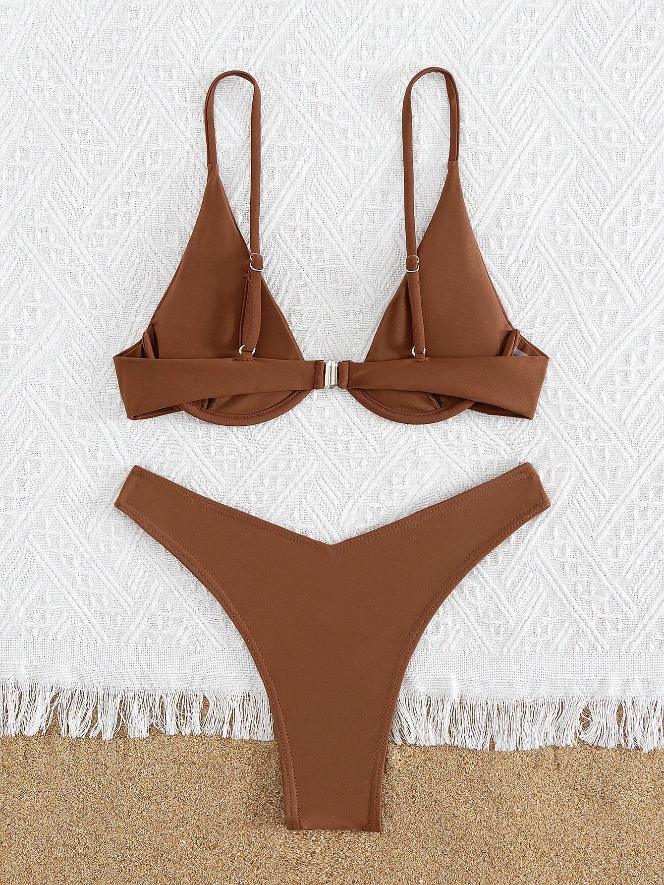 Bikini Push Up Café de Talle Alto con Corte Sexy