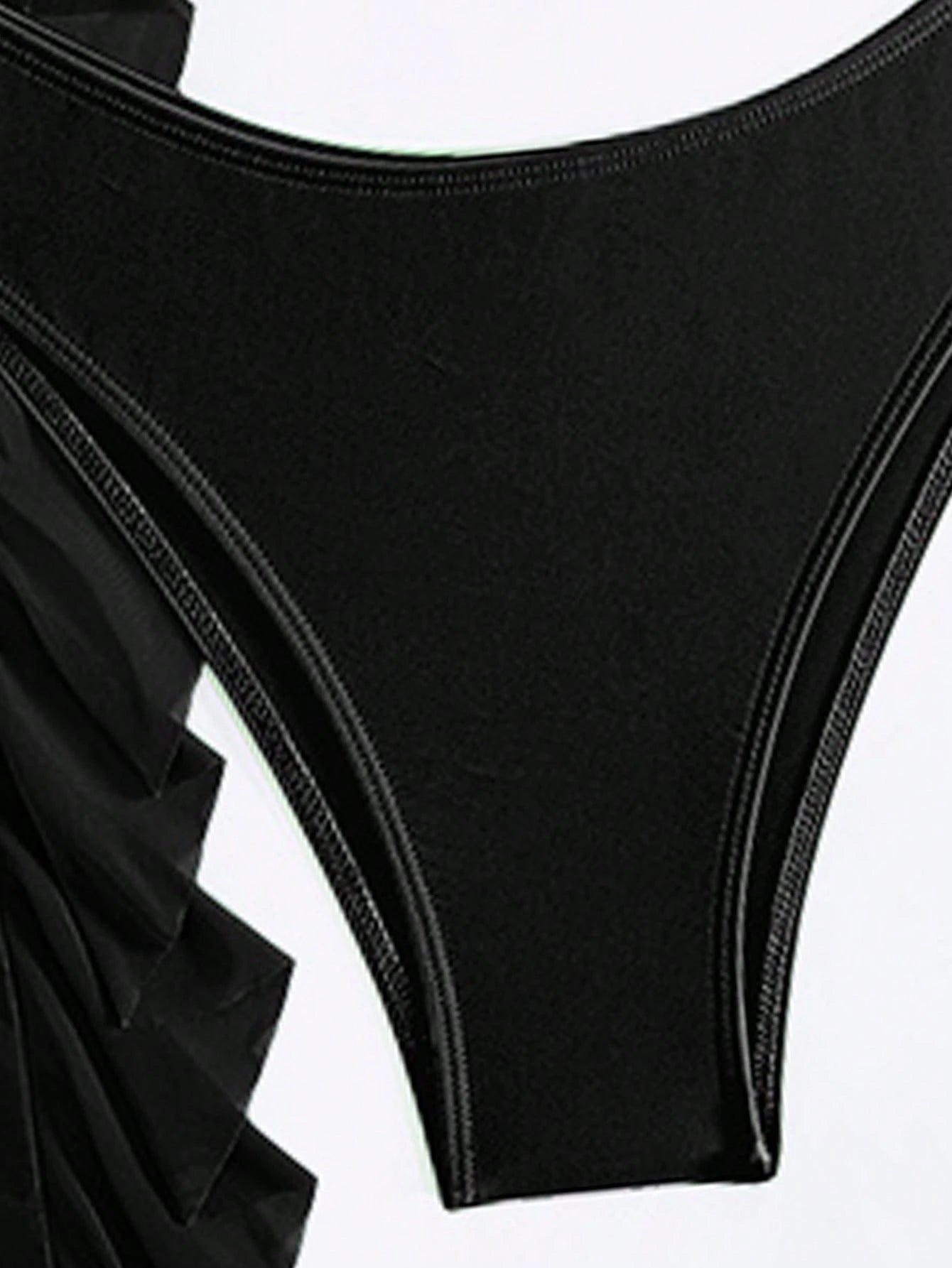 Set De Bikini Negro Con Top Halter Y Pantalón Transparente Con Volantes