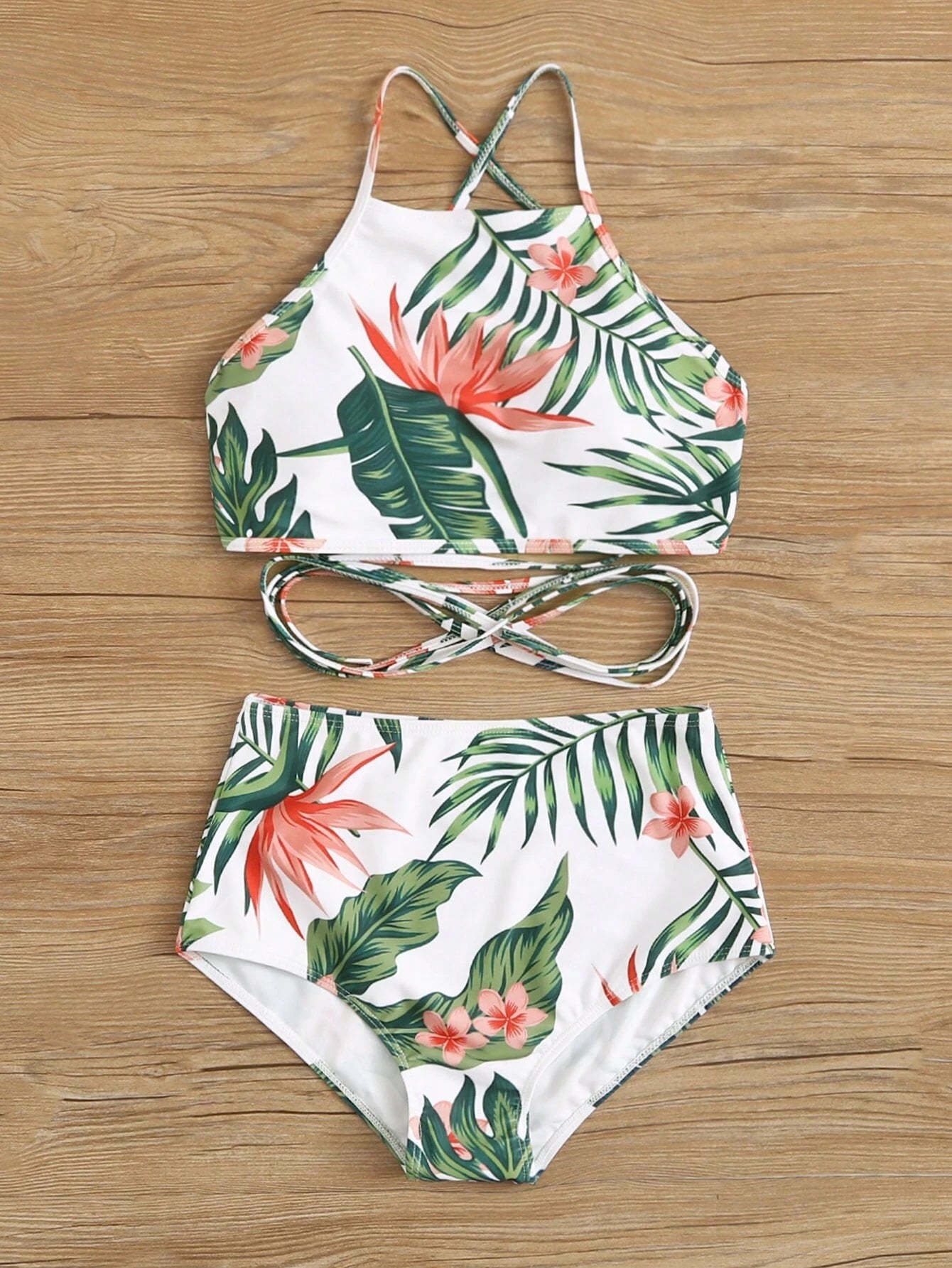Bikini De Talle Alto Con Estampado Tropical Multicolor