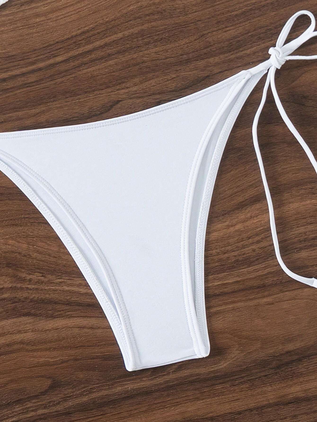 Conjunto De Bikini Blanco Liso Con Blusa De Manga Larga