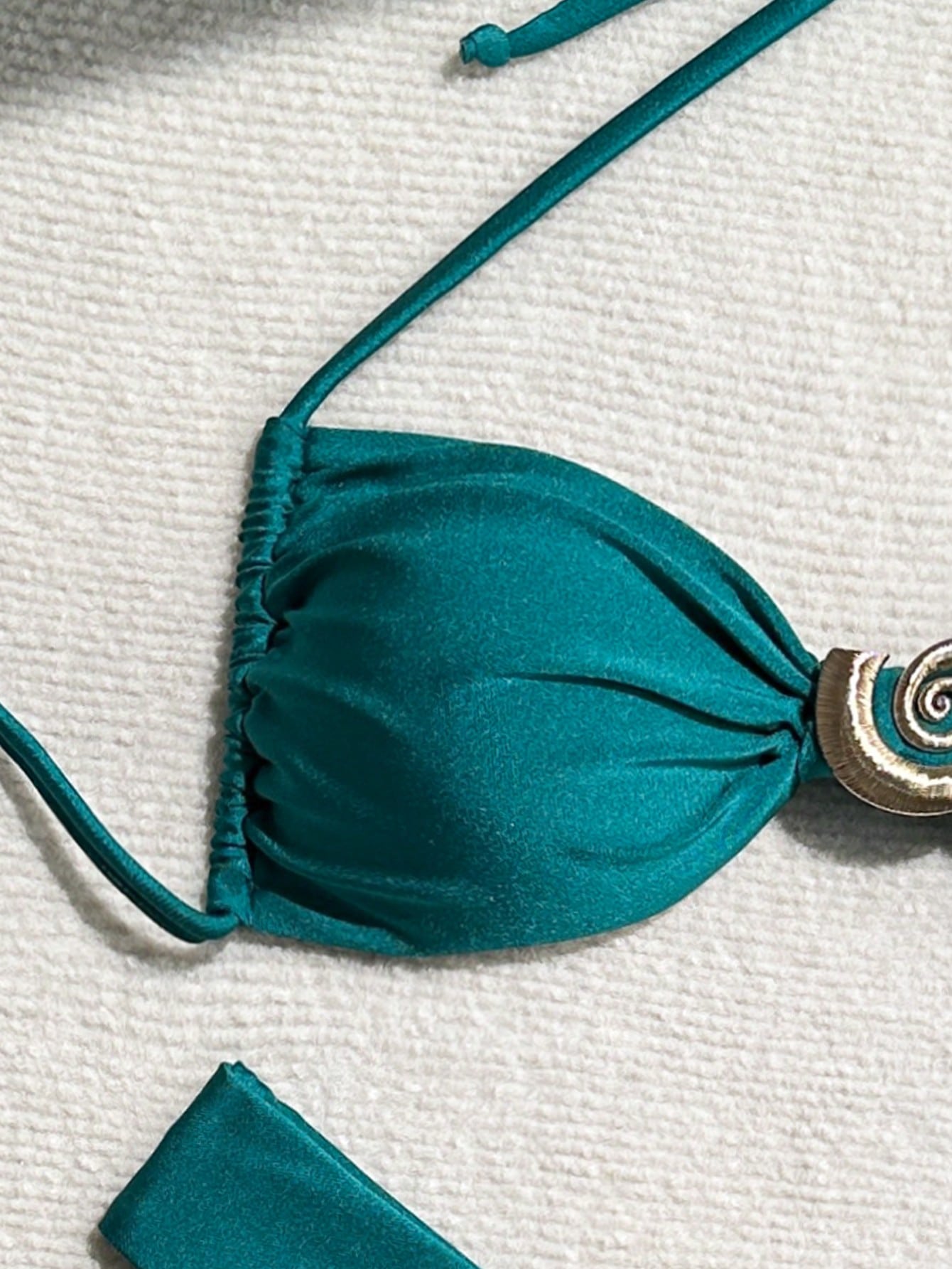 Bikini Sexy Verde Agua Con Aro Decorativo Y Corte Alto