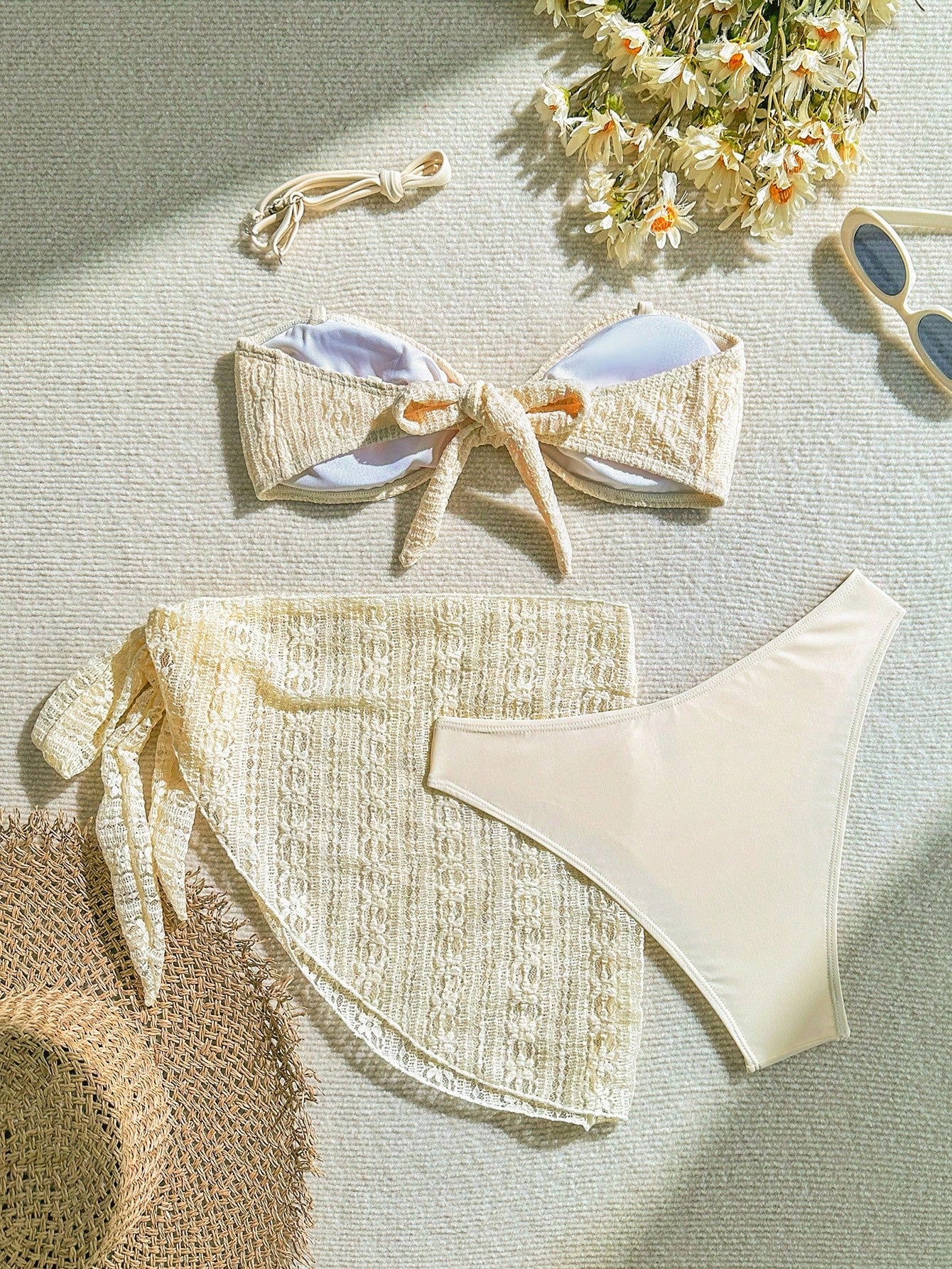 Set De Bikini Texturizado Albaricoque Con Falda Transparente