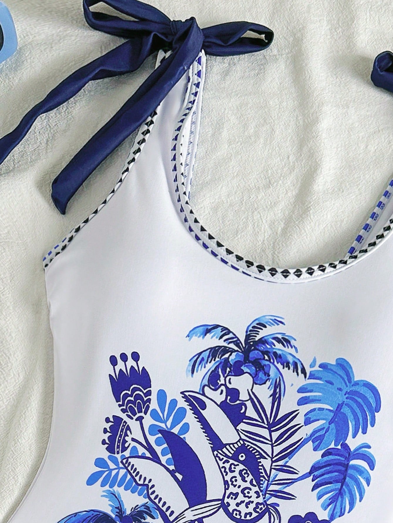 Traje De Baño Enterizo Bohemio Multicolor Con Lazos En Hombros