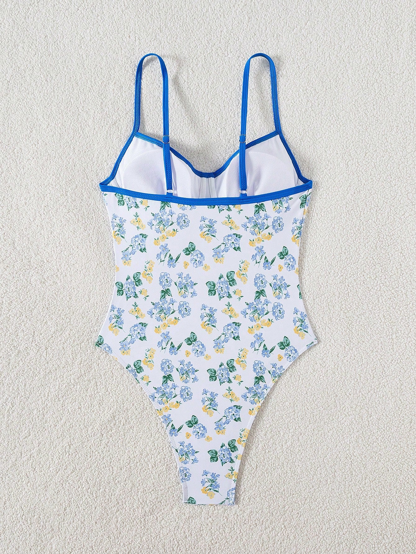 Traje De Baño Floral Multicolor Con Push Up Y Ribete Azul Cobalto