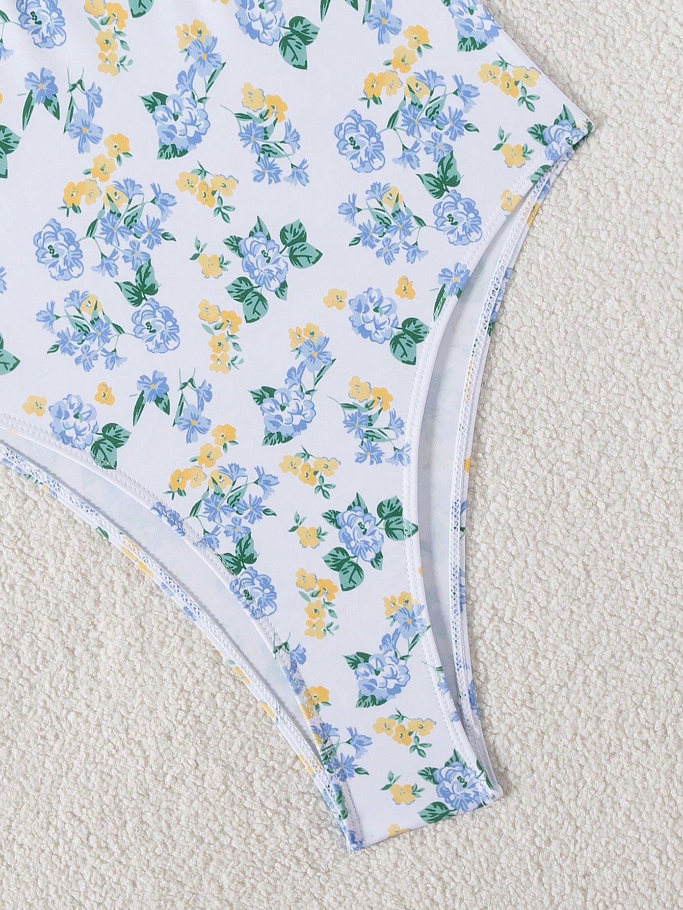 Traje De Baño Floral Multicolor Con Push Up Y Ribete Azul Cobalto