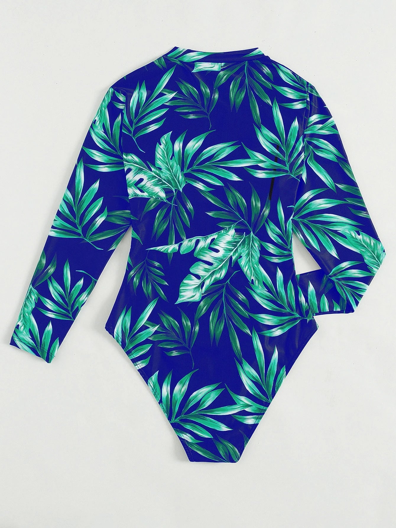 Enterizo De Playa Con Cremallera Azul Tropical Y Manga Larga