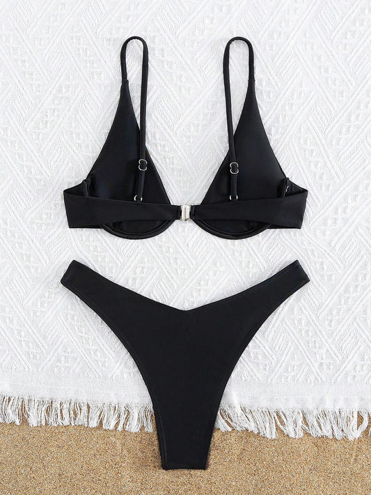 Bikini Push Up Negro con Corte Alto y Ajuste Perfecto