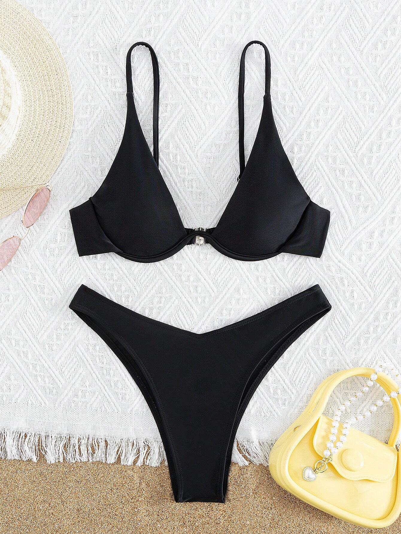 Bikini Push Up Negro con Corte Alto y Ajuste Perfecto