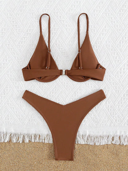 Bikini Push Up Café de Talle Alto con Corte Sexy