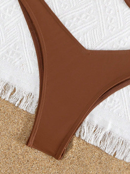 Bikini Push Up Café de Talle Alto con Corte Sexy