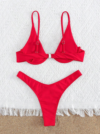 Bikini Push Up Rojo con Corte Alto y Ajuste Perfecto