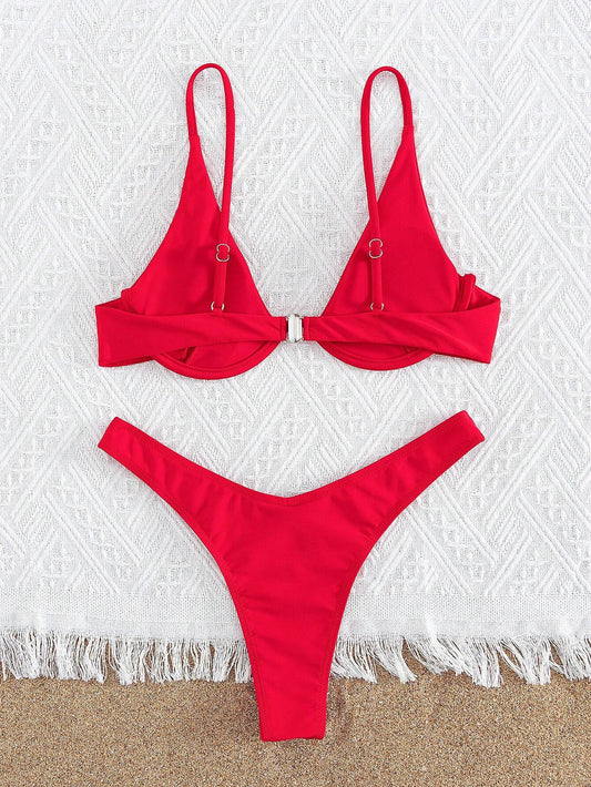 Bikini Push Up Rojo con Corte Alto y Ajuste Perfecto