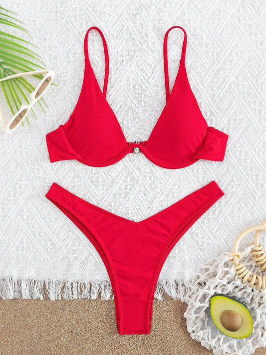 Bikini Push Up Rojo con Corte Alto y Ajuste Perfecto