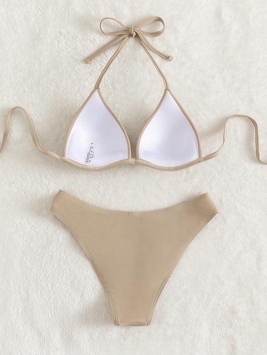 Bikini Sexy Caqui Con Push Up Y Corte Alto