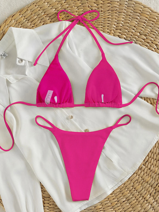 Bikini Triangular Rosa Fucsia con Tirantes Finos y Corte en V