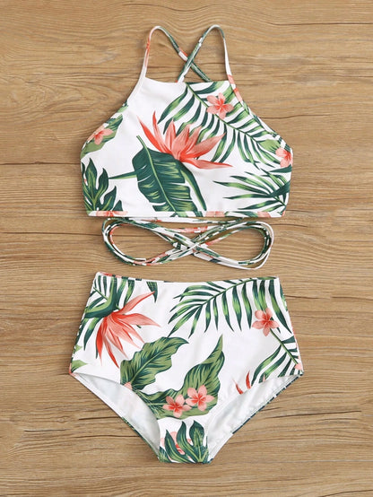Bikini De Talle Alto Con Estampado Tropical Multicolor