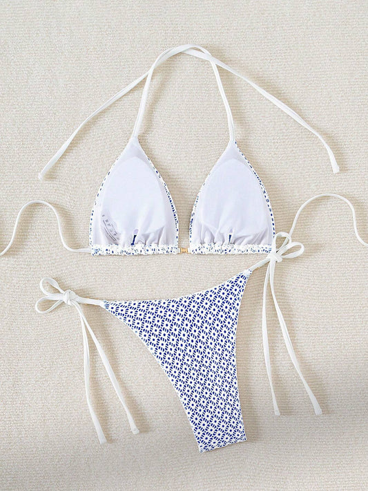 Bikini Halter con Lazo y Ajuste Perfecto Celeste