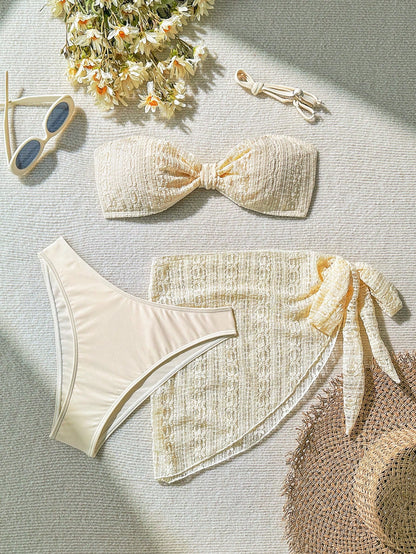 Set De Bikini Texturizado Albaricoque Con Falda Transparente