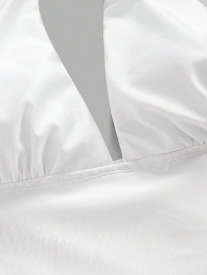 Traje De Baño Blanco Halter Con Salida De Playa Incluida