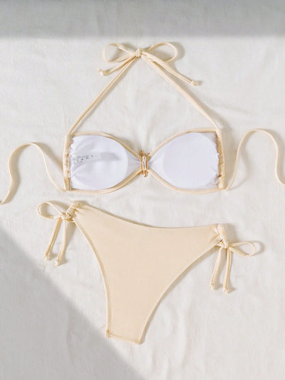 Bikini Albaricoque Texturizado Con Lazo Y Detalle Solar