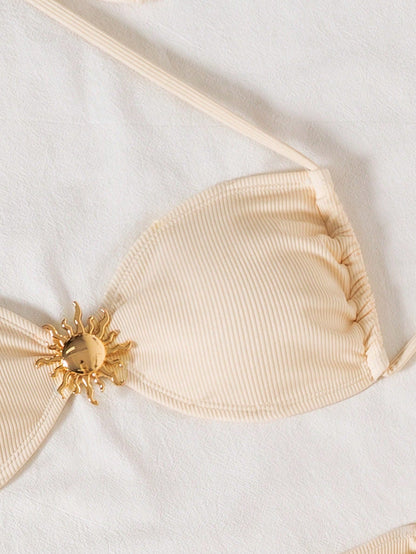 Bikini Albaricoque Texturizado Con Lazo Y Detalle Solar