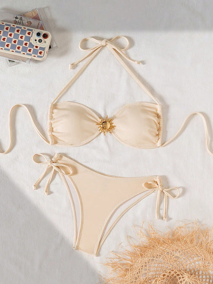 Bikini Albaricoque Texturizado Con Lazo Y Detalle Solar
