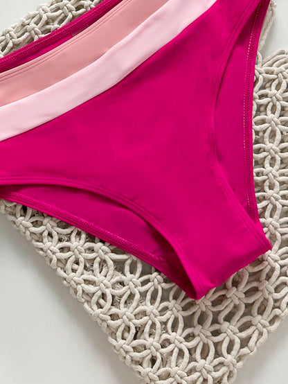 Bikini Rosa Combinado Con Detalle Dorado Y Talle Alto