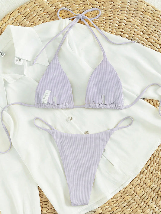 Bikini Triangular Sexy Púrpura Malva Con Tirantes Finos