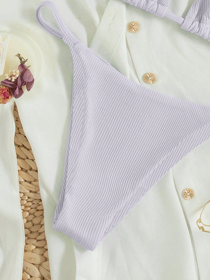 Bikini Triangular Sexy Púrpura Malva Con Tirantes Finos