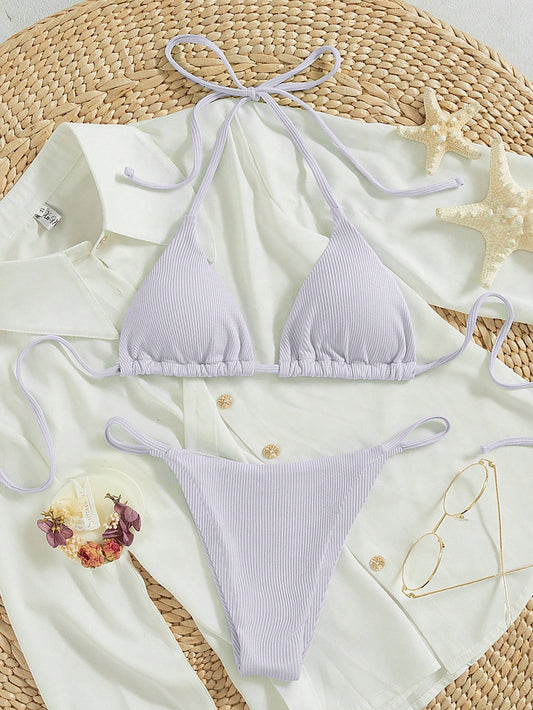Bikini Triangular Sexy Púrpura Malva Con Tirantes Finos