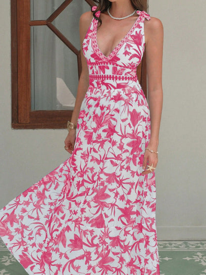 Set De Traje De Baño Rosa Con Estampado Floral Y Falda Larga